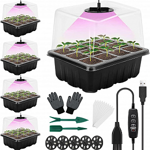 Набор мини парников 5шт комплект из 12 ячеек, с фитолампой внутри Огонек OG-LDP52